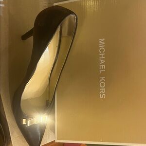 Michael Kors Black Pump Heels with gold tone bows